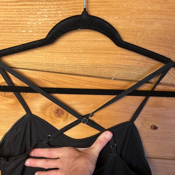 Black Button-Front Dress Womens pockets Midi Adjustable Straps Medium sleeveless - Picture 7 of 12